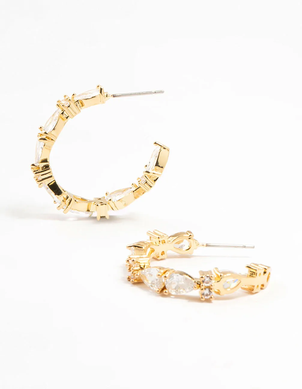 Gold Plated Pear Cut Cubic Zirconia Hoop Earrings sold by lovisa