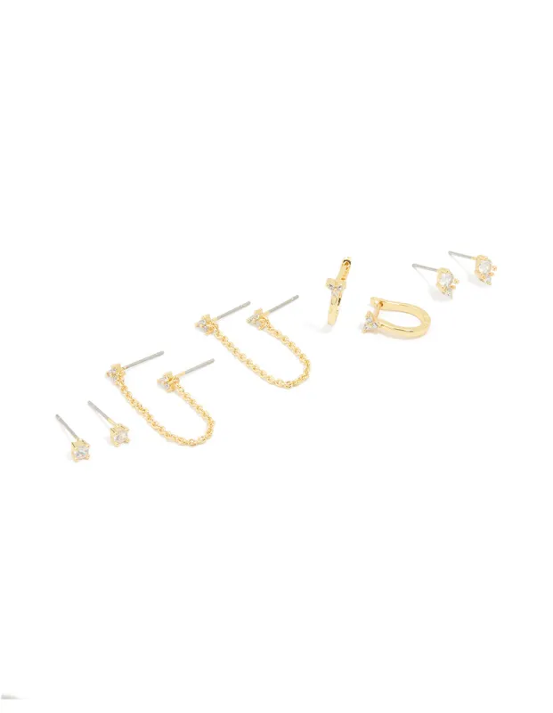 Gold Plated Cubic Zirconia Dainty Chain & Mixed Earrings 5-Pack sold by lovisa