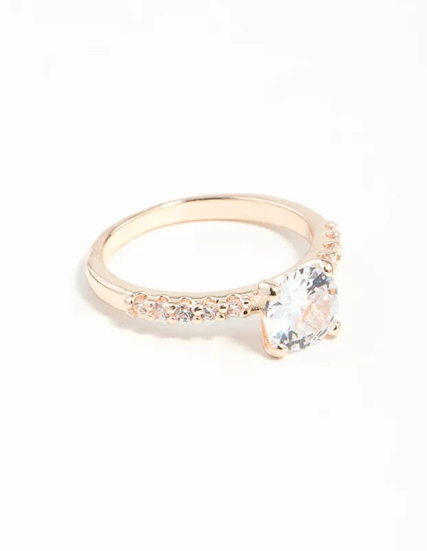 Rose Gold Diamante Engagement Ring sold by lovisa