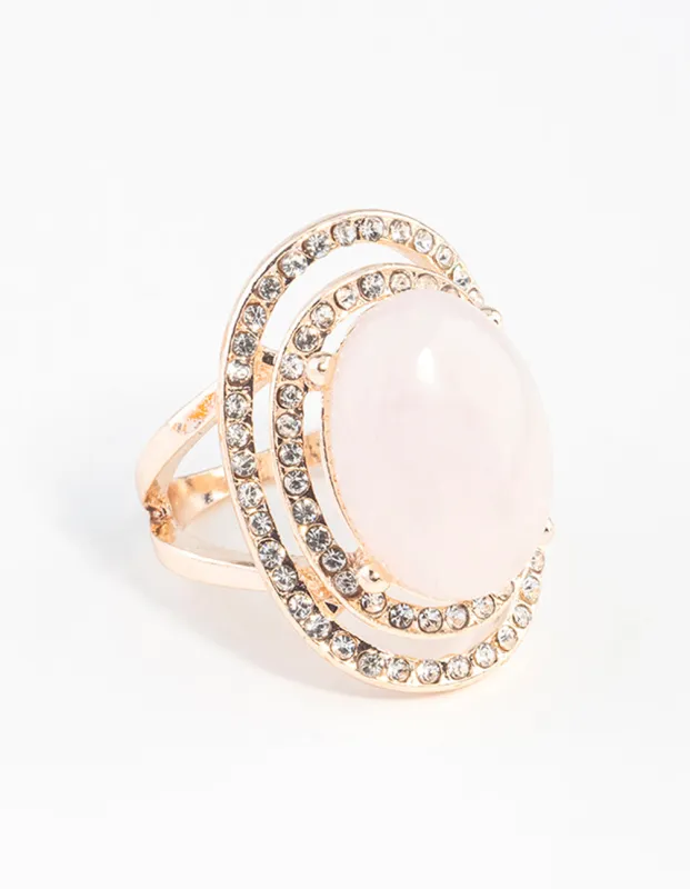 Rose Gold Pink Stone Diamante Ring sold by lovisa