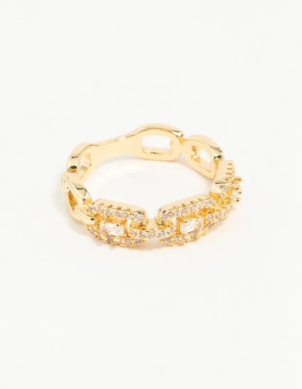 Gold Plated Cubic Zirconia Chain Ring sold by lovisa