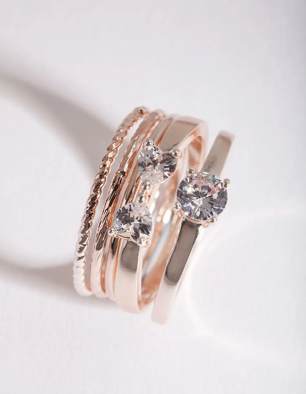 Rose Gold Cubic Zirconia 5 Band Ring Stack sold by lovisa