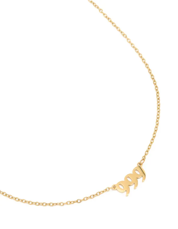 Waterproof Gold Plated Stainless Steel Angel Number 999 Necklace sold by lovisa