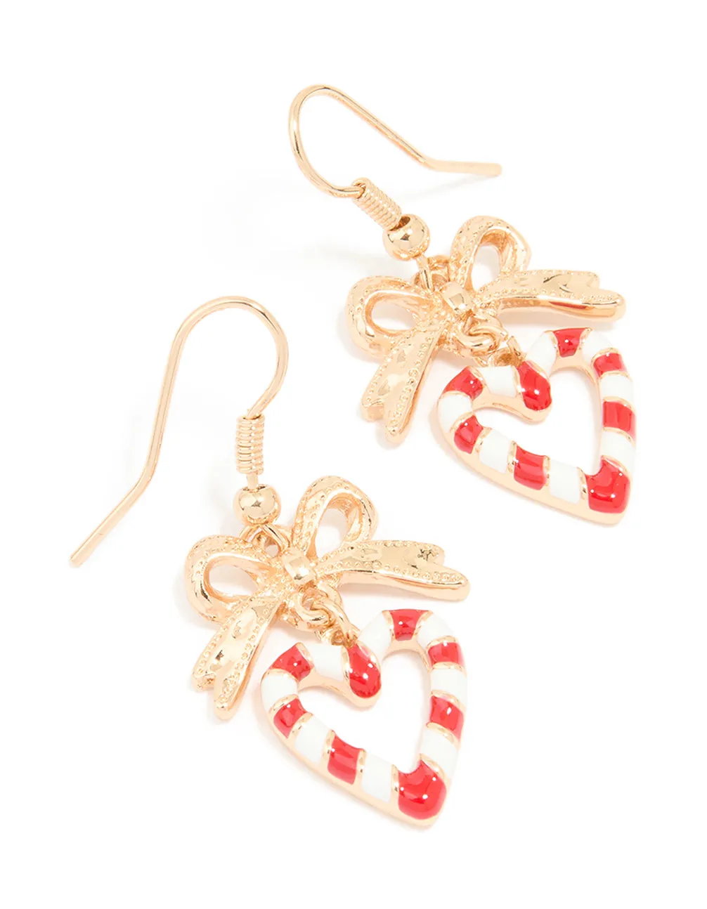 Gold Candy Cane Heart Earrings sold by lovisa