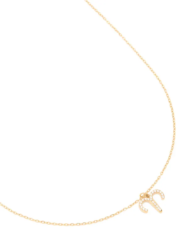 Waterproof Gold Plated Stainless Steel Cubic Zirconia Aries Zodiac Sign Necklace sold by lovisa