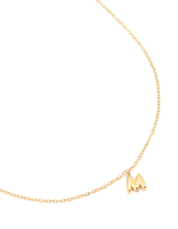 Waterproof Gold Plated Stainless Steel Mini Bubble Letter M Necklace sold by lovisa