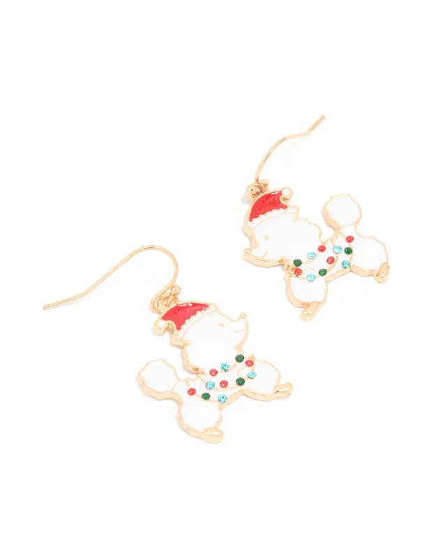 Gold Festive Poodle Diamante Light Collar Drop Earrings sold by lovisa
