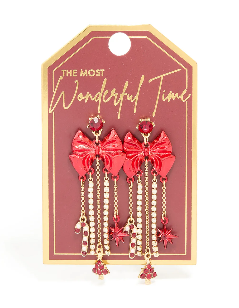 Gold Diamante Cup Chain Red Bow Drop Earrings sold by lovisa product image thumbnail 3