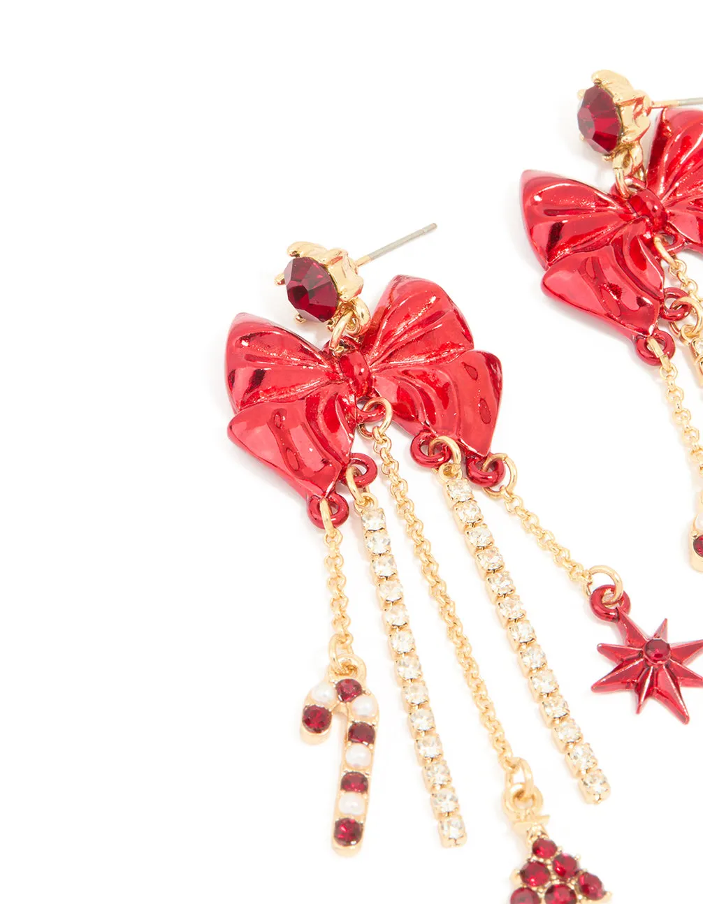 Gold Diamante Cup Chain Red Bow Drop Earrings sold by lovisa product image thumbnail 2