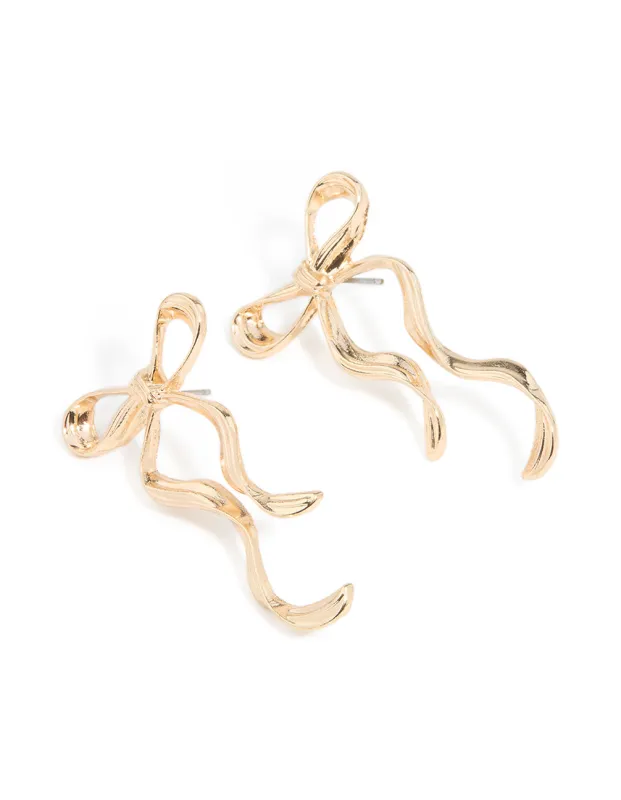 Gold Dangle Bow Stud Earrings sold by lovisa