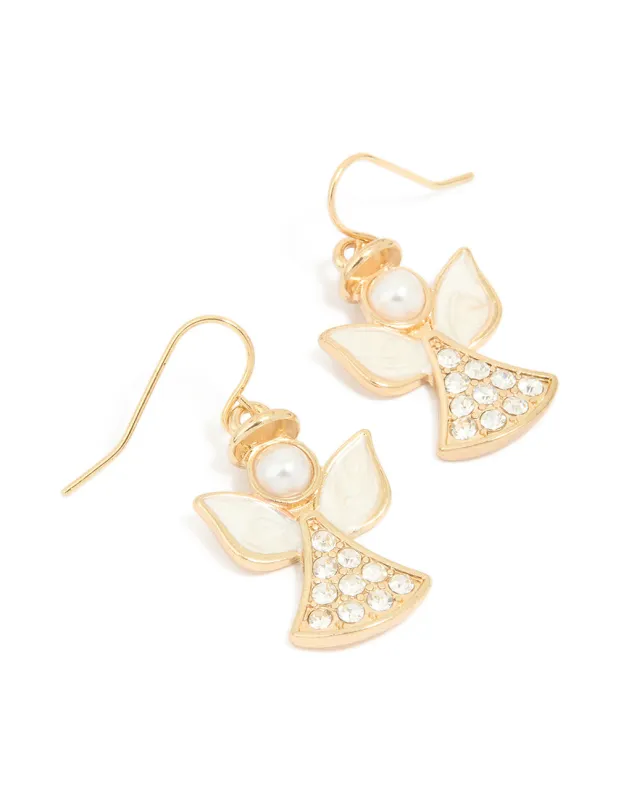 Gold Diamante Angel Drop Earrings sold by lovisa