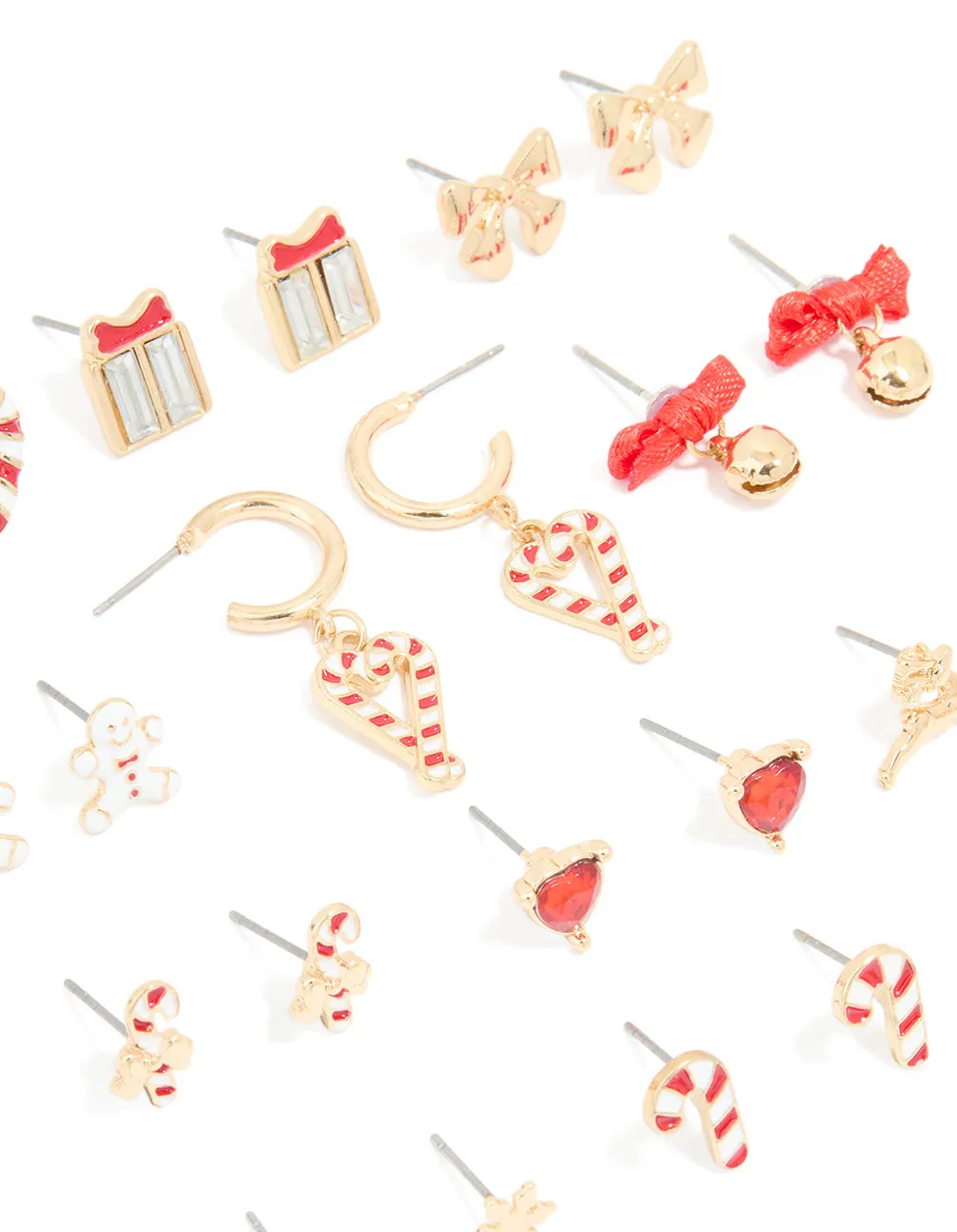 Gold Candy Cane Heart & Present Earrings 12-Pack sold by lovisa product image thumbnail 2