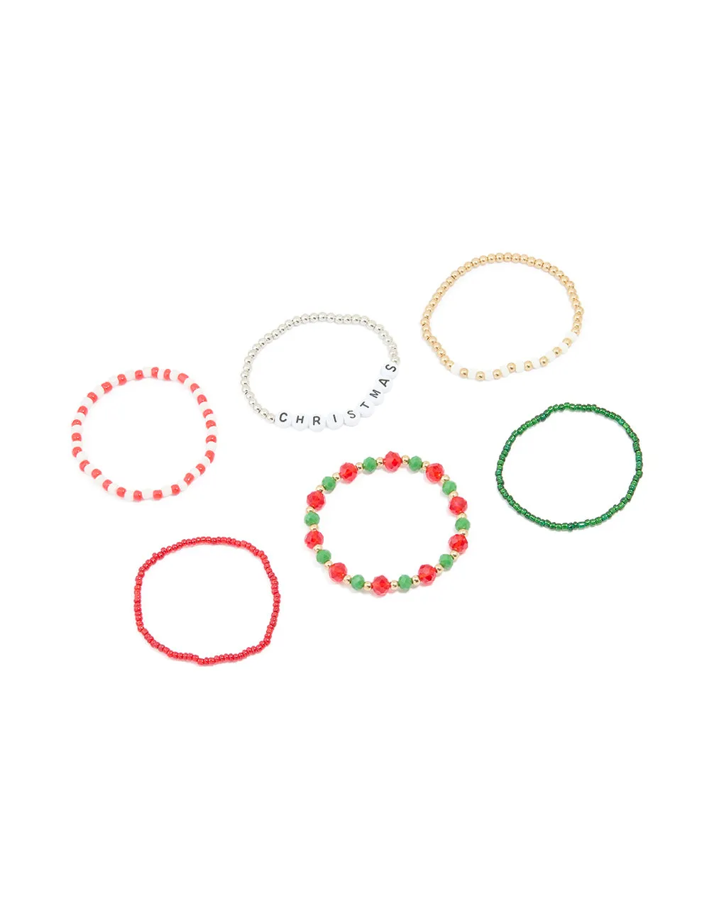 Multicoloured Beaded Festive Stretch Bracelets 5-Pack sold by lovisa