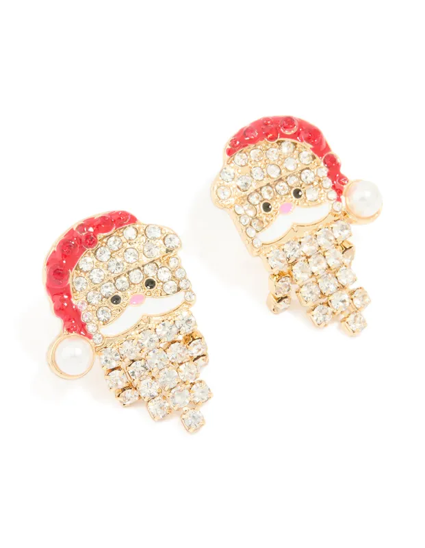Gold Diamante Santa Stud Earrings sold by lovisa