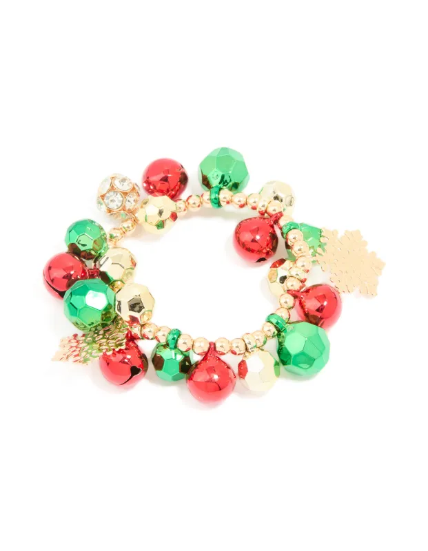 Gold Green & Red Jingle Bells Chunky Charm Stretch Bracelet sold by lovisa