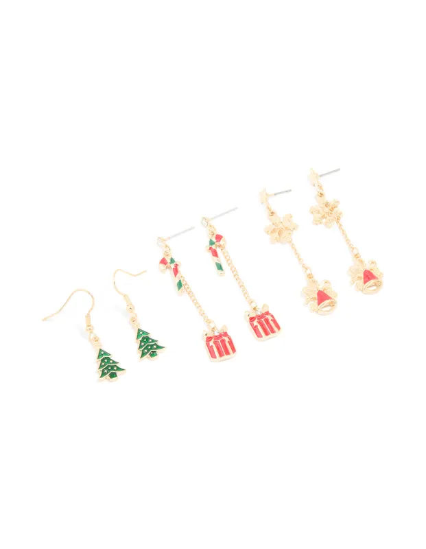 Gold Bell & Present Chain Earrings 3 Pack sold by lovisa