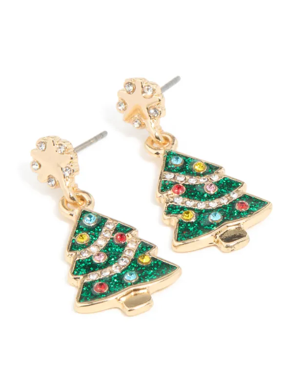 Gold Green Acrylic Festive Tree Studs sold by lovisa