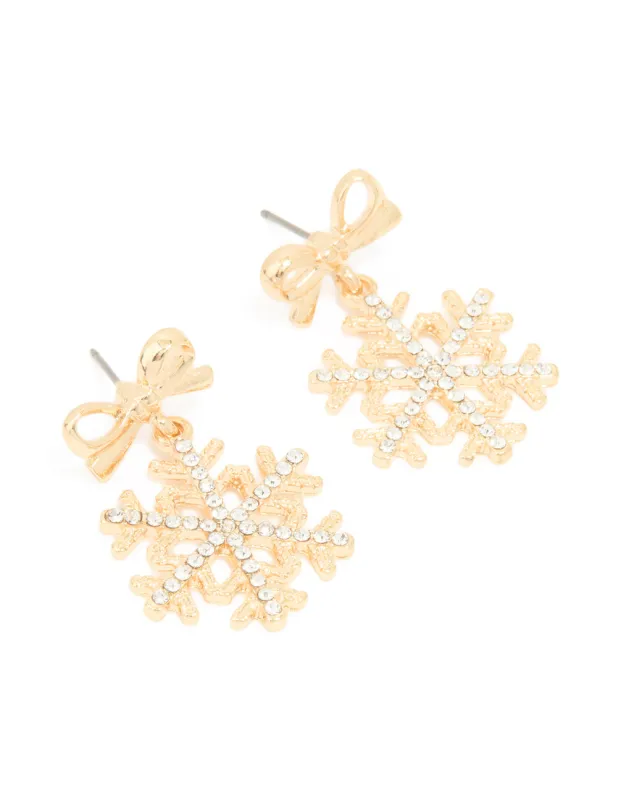 Gold Diamante Bow Snowflake Earrings sold by lovisa