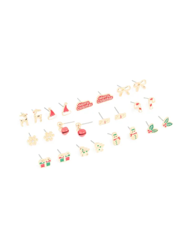 Gold Stamped Bow & Reindeer Earrings 12-Pack sold by lovisa