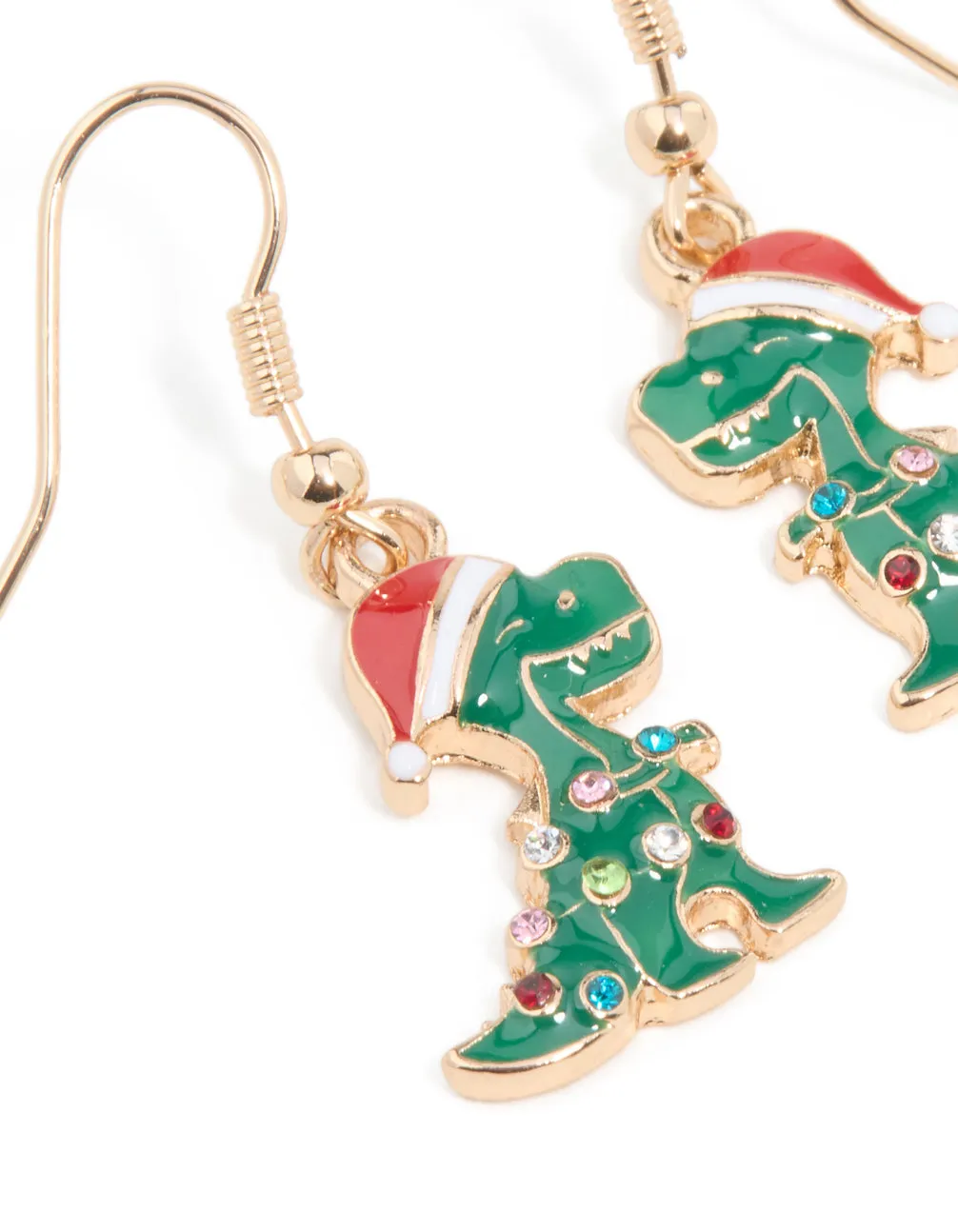 Gold Santa Hat Dinosaur With Diamante Lights Drop Earrings sold by lovisa product image thumbnail 2