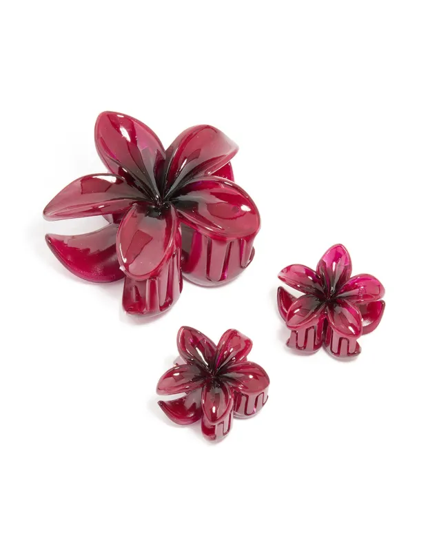 Burgundy Ombre Tropical Frangipani Flower Claw Clips 3-Pack sold by lovisa