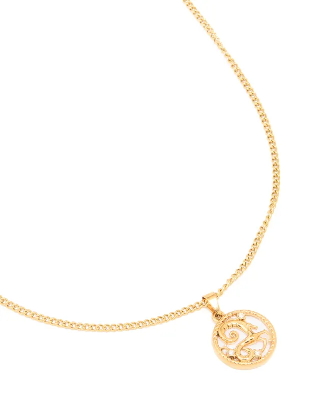 Waterproof Gold Plated Stainless Steel Circle Capricorn Necklace sold by lovisa
