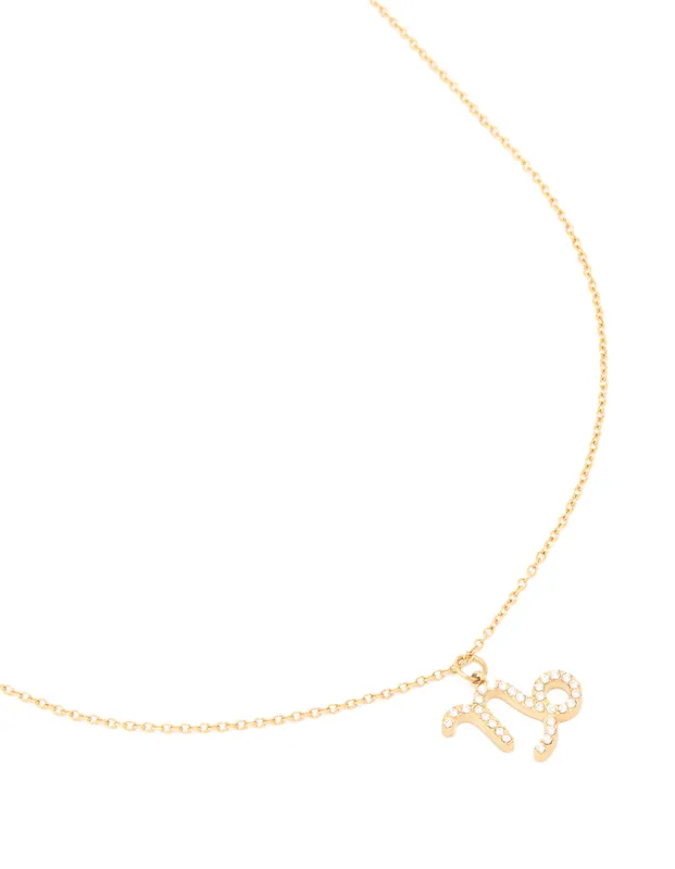 Waterproof Gold Plated Stainless Steel Cubic Zirconia Capricorn Necklace sold by lovisa
