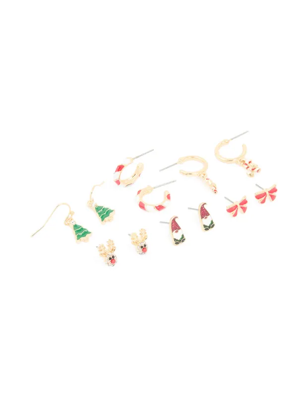 Gold Reindeer & Candy Cane Earrings 6-Pack sold by lovisa