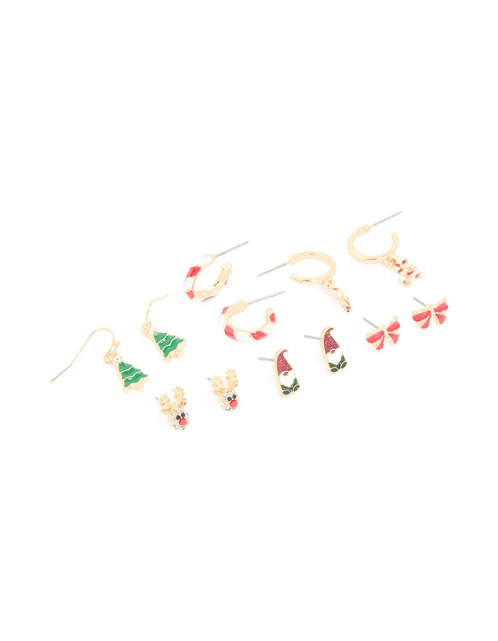 Gold Reindeer & Candy Cane Earrings 6-Pack sold by lovisa