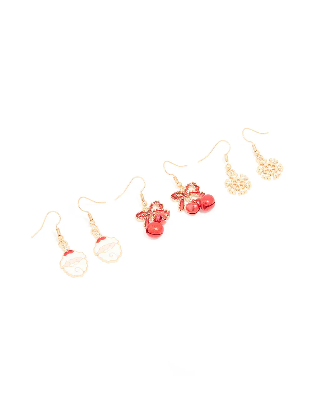 Gold Red Bow & Santa Earrings 3-Pack sold by lovisa