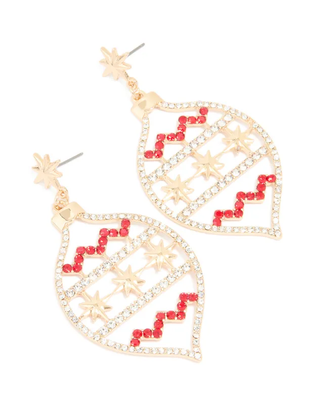 Gold Diamante Ornament Drop Earrings sold by lovisa