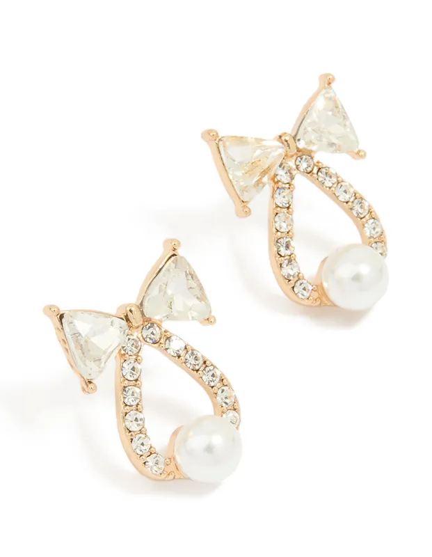 Gold Diamante Bow & Bell Stud Earrings sold by lovisa