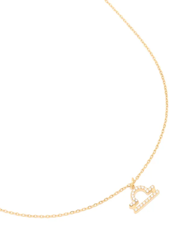 Waterproof Gold Plated Stainless Steel Cubic Zirconia Libra Necklace sold by lovisa