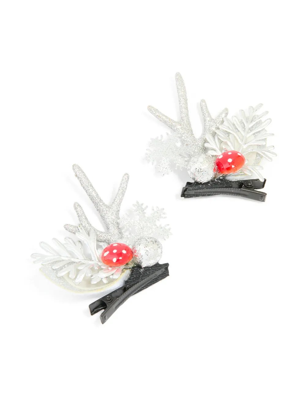Silver Mushroom & Reindeer Hair Clips 2-Pack sold by lovisa