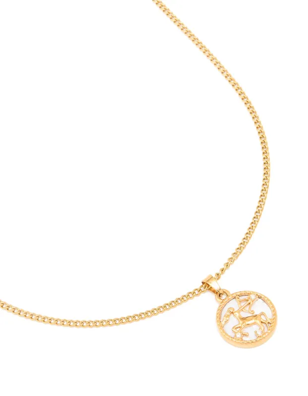 Waterproof Gold Plated Stainless Steel Sagittarius Circle Necklace sold by lovisa