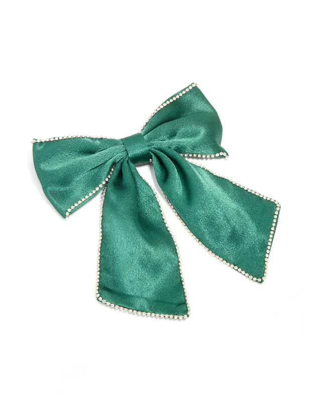 Green Fabric Diamante Cupchain Bow Hair Clip sold by lovisa