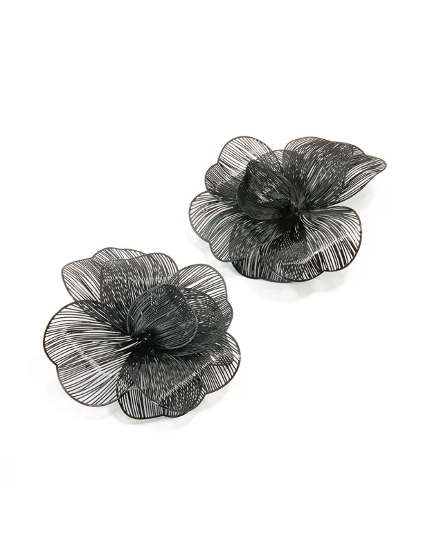 Black Coated Metal Laser Cut Full Flower Earrings sold by lovisa