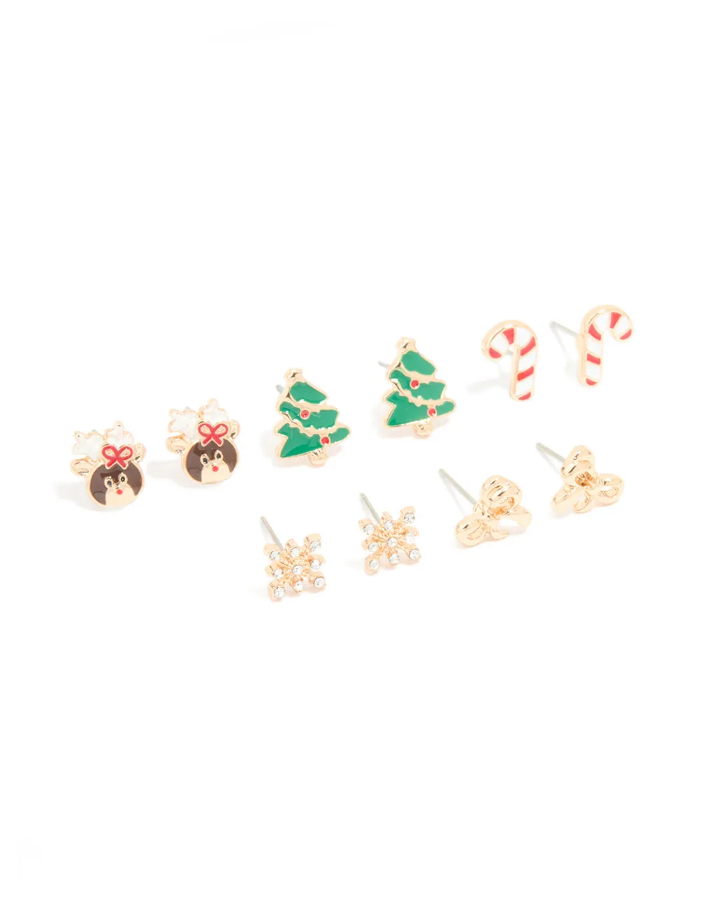 Gold Cute Reindeer & Snowflake Earrings 5-Pack sold by lovisa