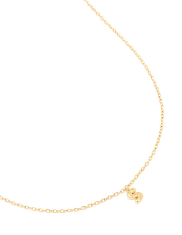 Waterproof Gold Plated Stainless Steel Mini Bubble Letter S Necklace sold by lovisa