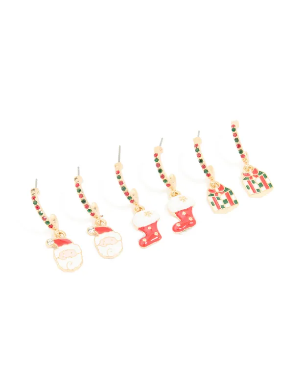 Gold Santa & Present Studs 3-Pack sold by lovisa