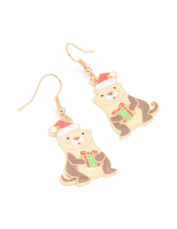 Gold Santa Hat Otter Drop Earrings sold by lovisa