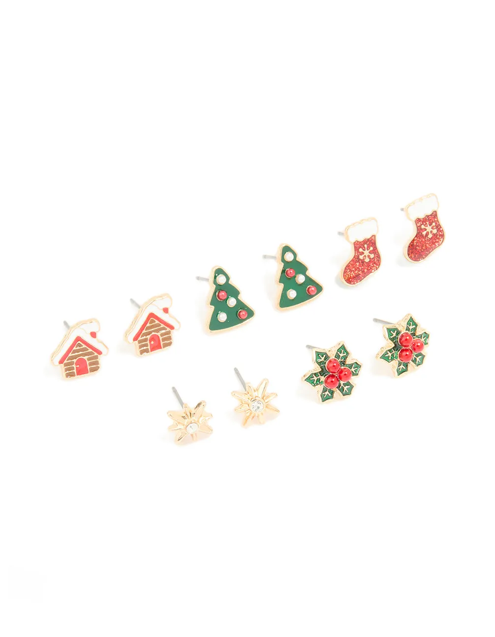 Gold Red Glittery Stocking & Gingerbread House Earrings 5-Pack sold by lovisa
