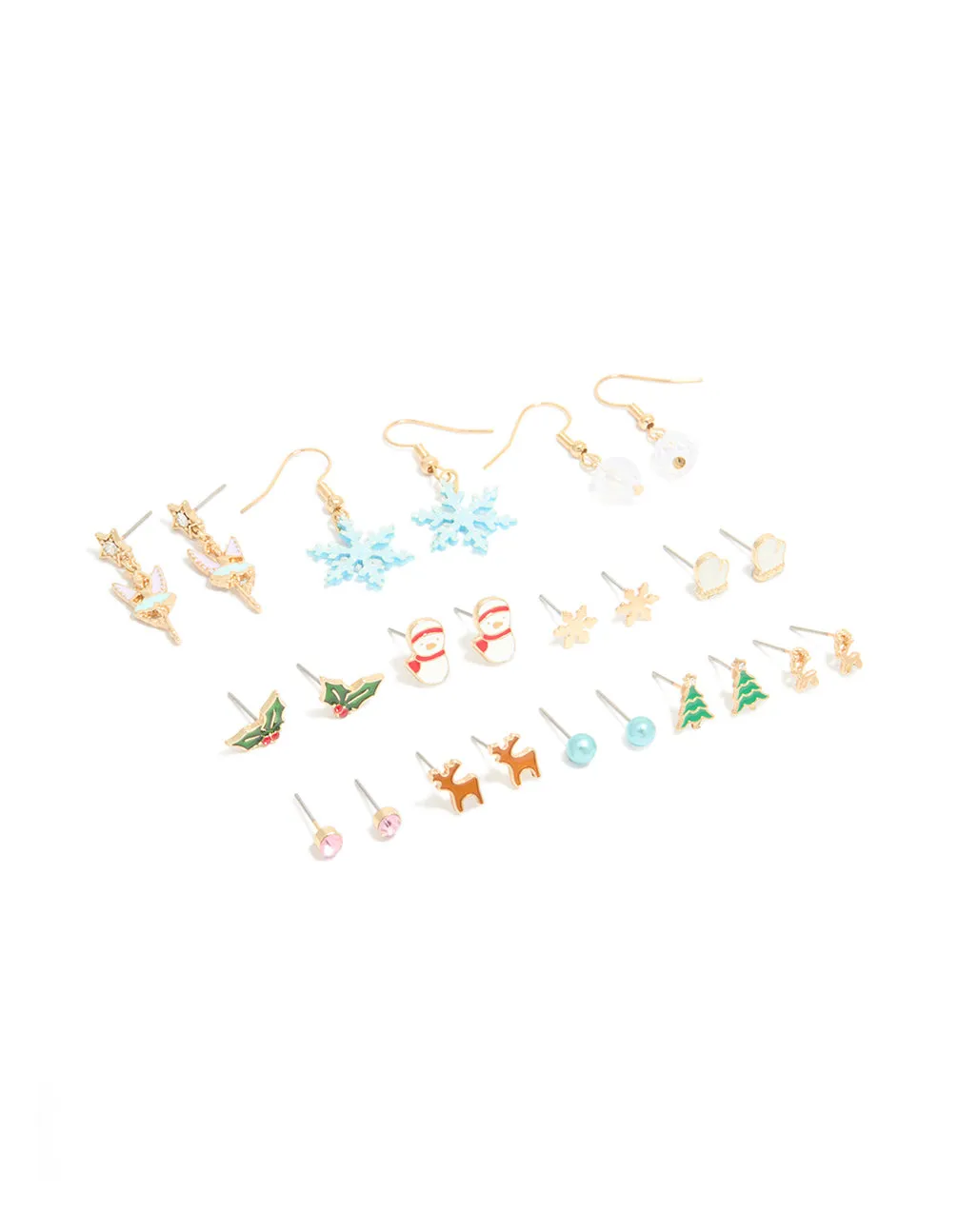 Gold Snowflake & Snowman Earrings 12-Pack sold by lovisa