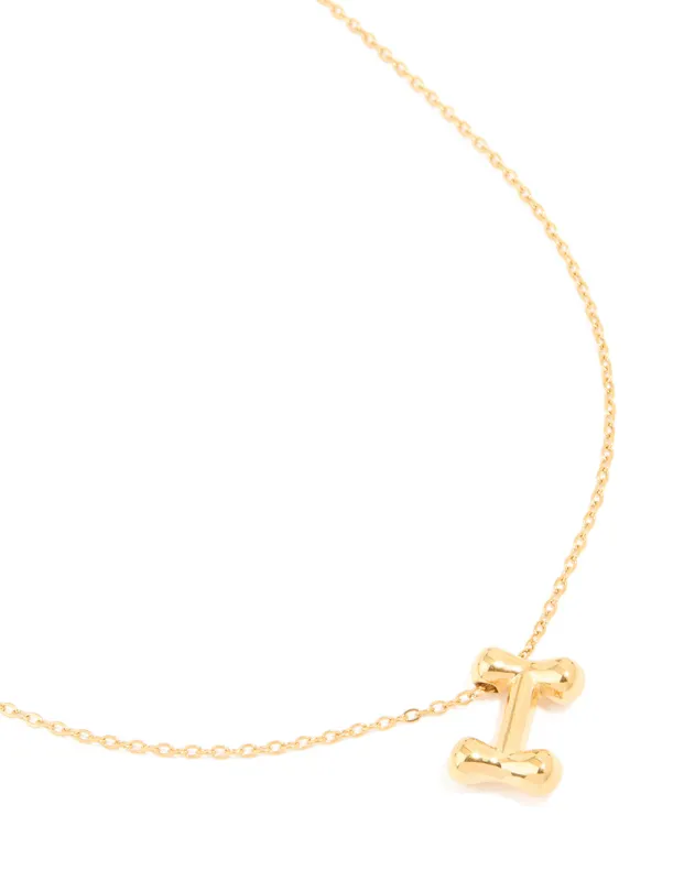 Waterproof Gold Plated Stainless Steel Large Bubble Letter I Necklace sold by lovisa