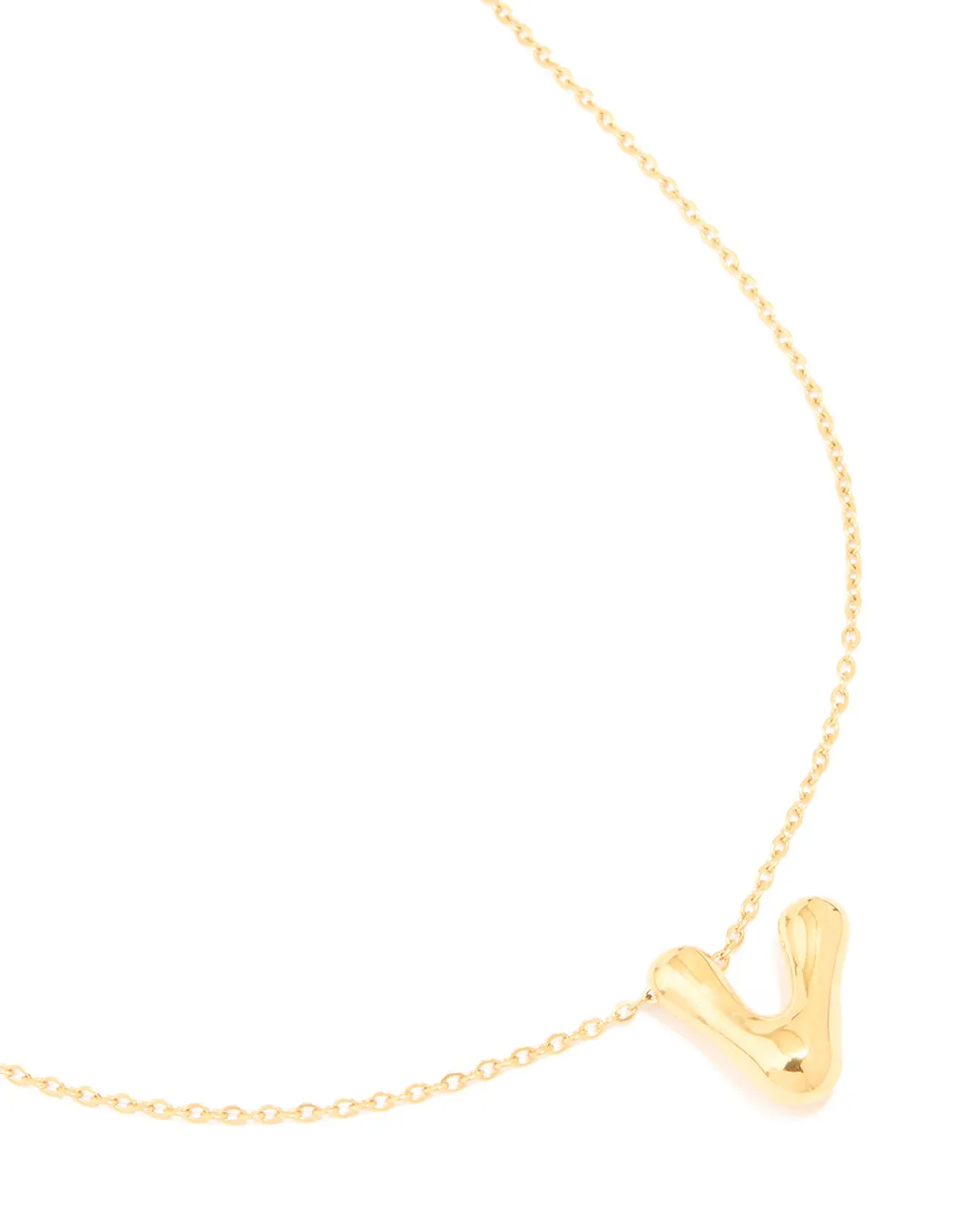 Waterproof Gold Plated Stainless Steel Large Bubble Letter V Necklace sold by lovisa