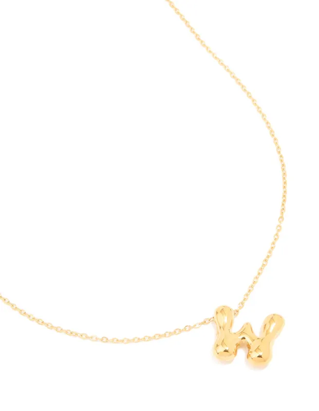 Waterproof Gold Plated Stainless Steel Large Bubble Letter W Necklace sold by lovisa