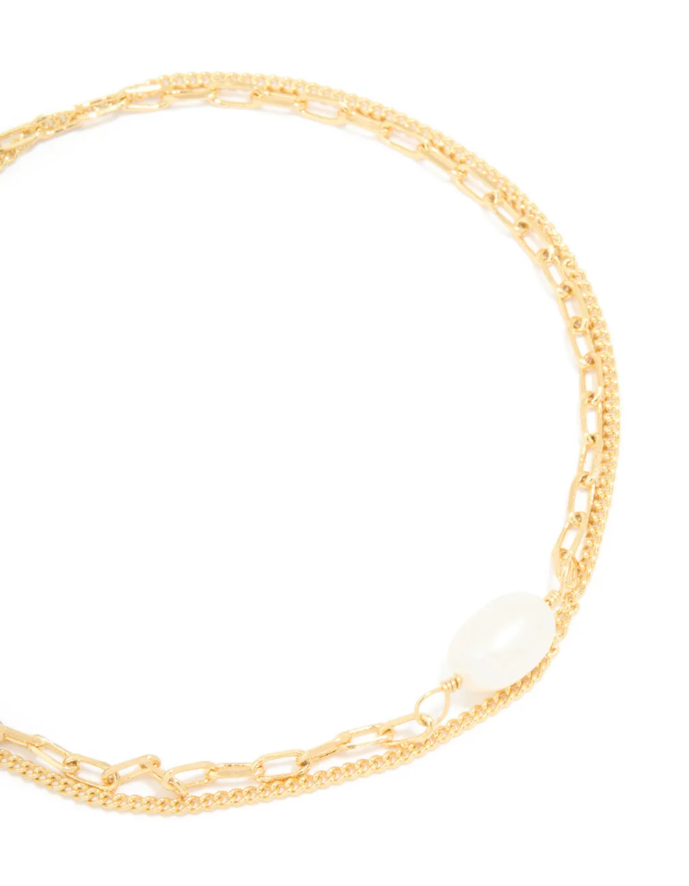 Gold Plated Freshwater Pearl Chain Layered Bracelet sold by lovisa product image thumbnail 2