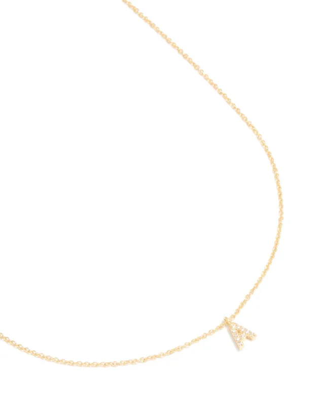 Gold Plated Brass Cubic Zirconia Letter A Necklace sold by lovisa