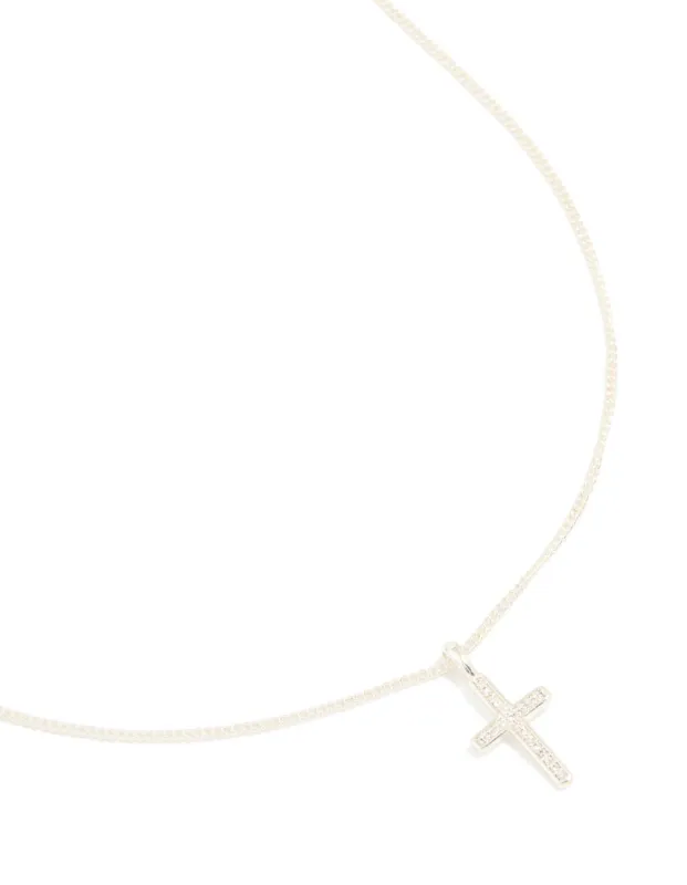 Silver Plated Cubic Zirconia Cross Pendant Necklace sold by lovisa