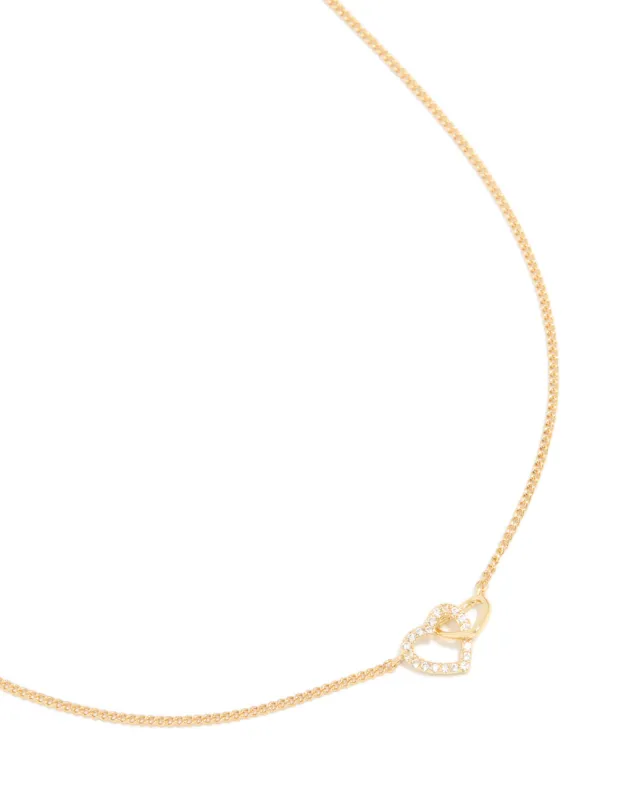 Gold Plated Cubic Zirconia Linked Hearts Pendant Necklace sold by lovisa
